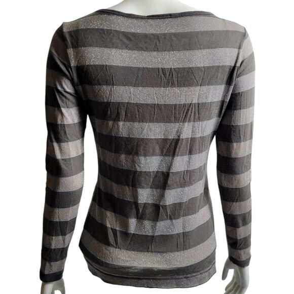 The Limited Women’s M Gray Metallic Stripe Long Sleeve Holiday 2006 Shimmer Top - Picture 5 of 10